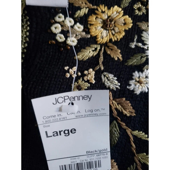 Vtg Tiara International Sweater Womens Large Black Sequins Embroidery Floral NWT - Picture 4 of 9